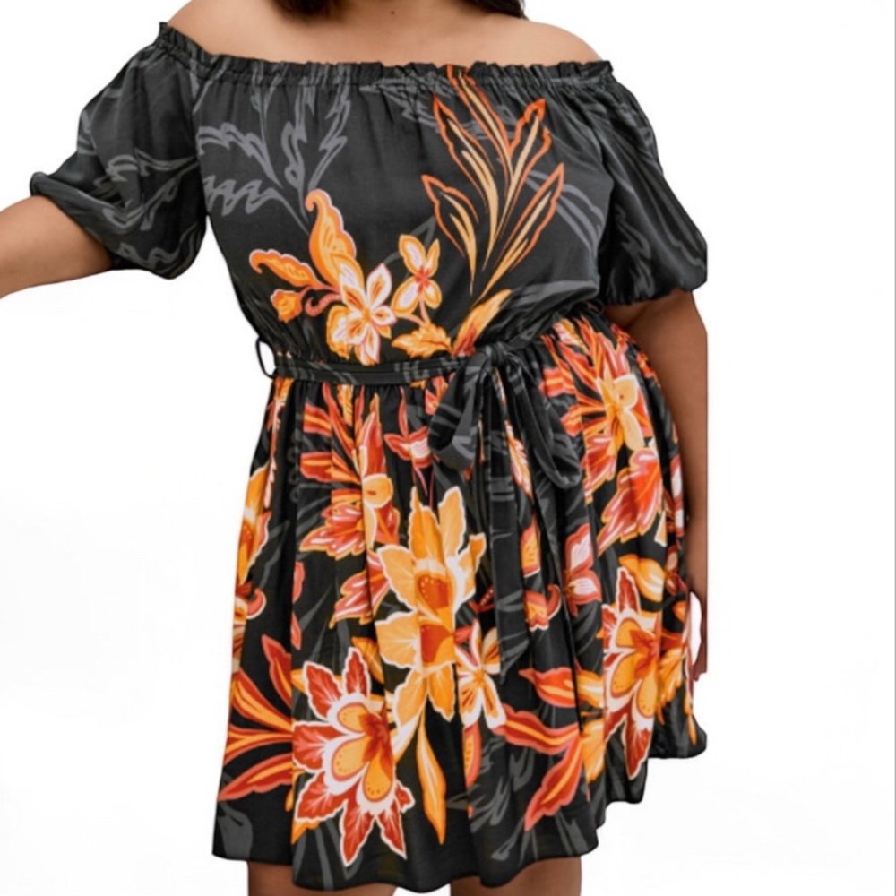 City Chic Tropical Off Shoulder Dress Plus Size 22 Hawaiian Floral Vacation Mini